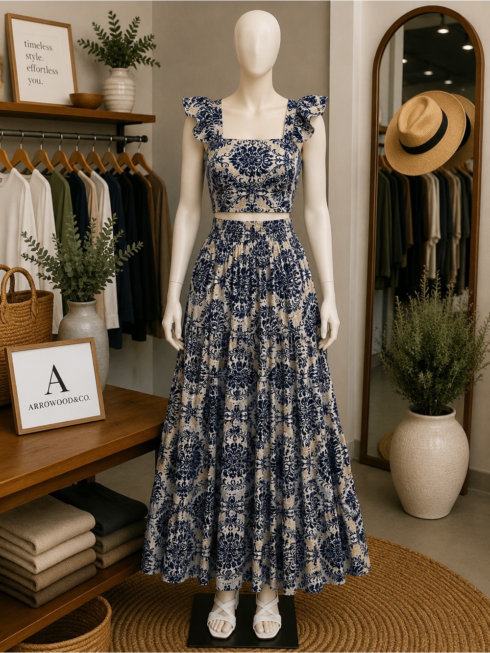 Boho Chic Two-Piece Maxi Skirt Set in Light Blue